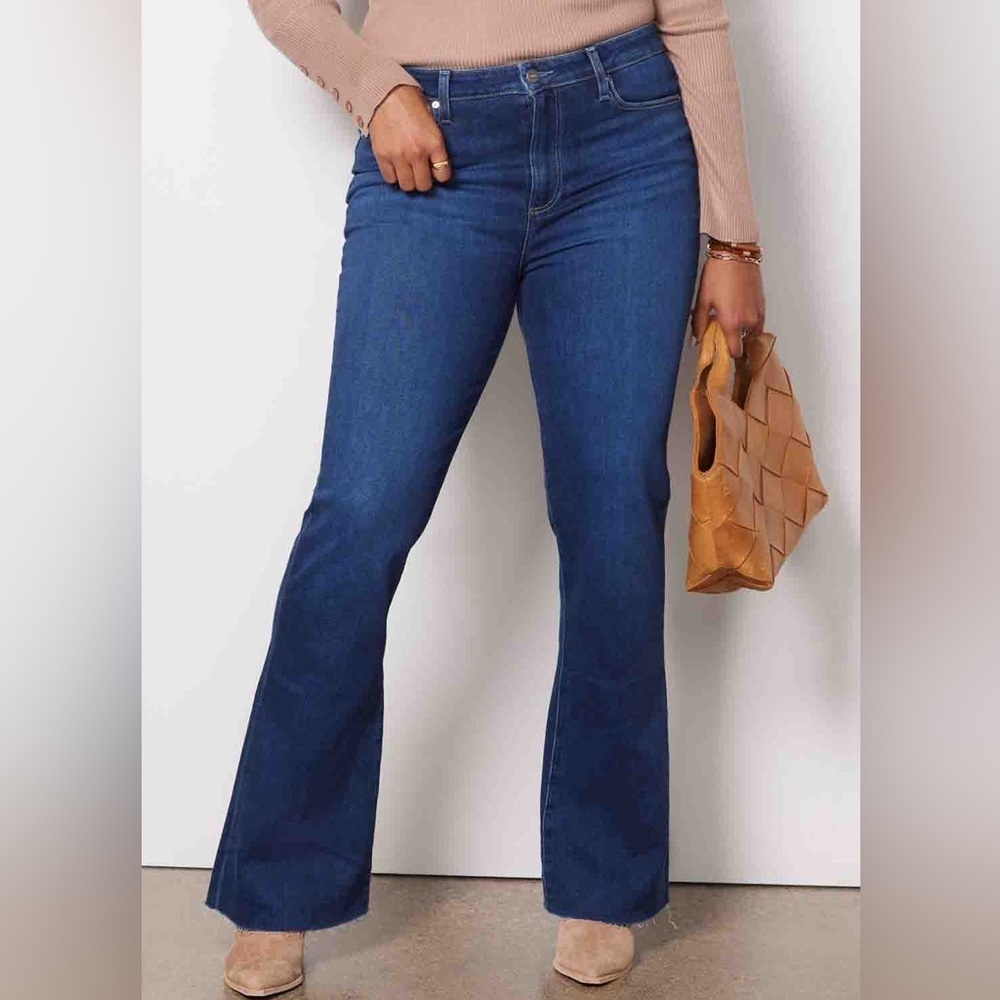 Paige High Rise Laurel Canyon Bootcut Blue Jean Plus Raw Hem Montreux Plus Size